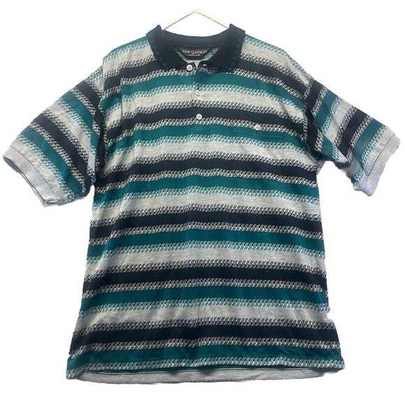 Greenline International Other - Vintage Tour Classics By Greenline Polo Shirt XL Blue Grey Stripe Single Stitch